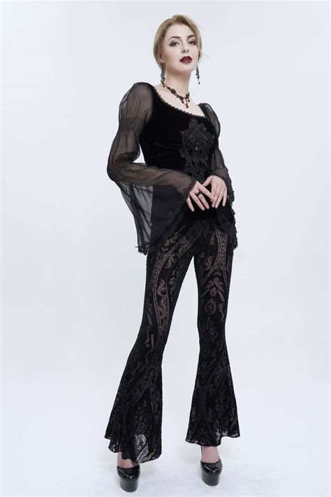 Devil Fashion Elegant Gothic Mesh Flare Pants Schlaghose Dark Ages