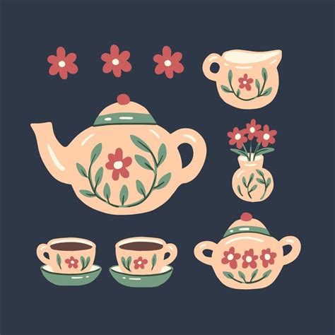 Cute Tea Set Vector Illustration In Shabby Chic Style 11418908 Vector