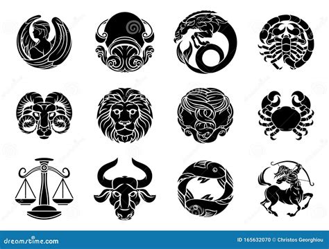 Zodiac Horoscope Astrology Star Signs Symbols Set Stock Vector