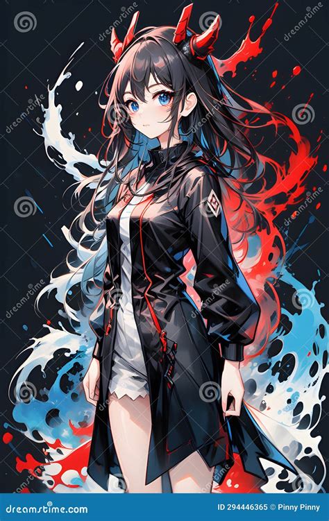 A Half Demon of Anime Girl in Splash Art, Beautiful and Aesthetic ...