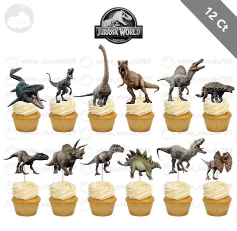 12 Jurassic World Cupcake Topper T Rex Blue Dinosaurs Favor Party Birthday Ebay Jurassic