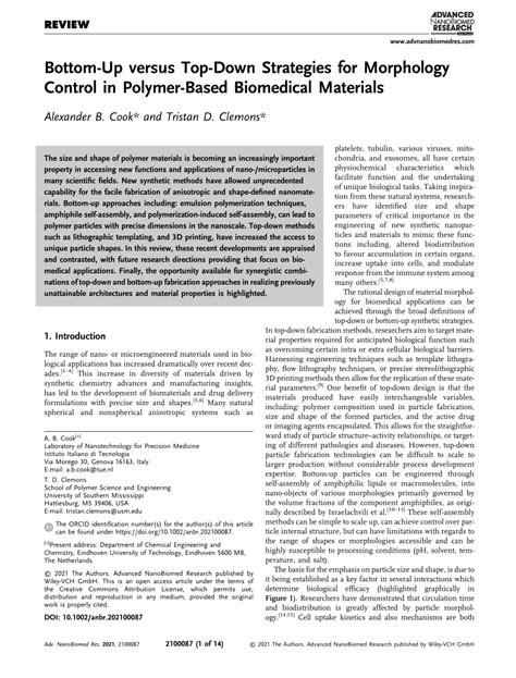 Pdf Bottom‐up Versus Top‐down Strategies For Morphology Control In Polymer‐based Biomedical