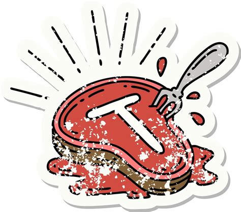 Grunge Sticker Of Tattoo Style Steak And Fork Vector Art At