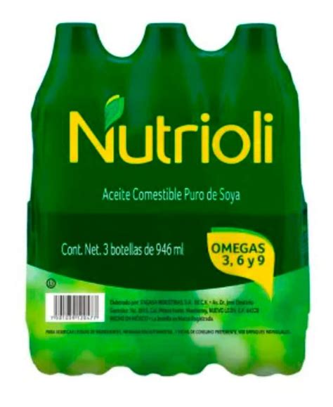 Aceite Puro De Soya Vegetal Nutrioli Botella 946ml 3pz Clikers Store