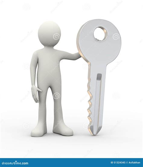 3d Man Standing With Big Silver Key Stock Illustration Illustration