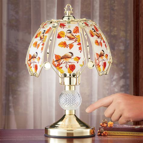 Autumn Chickadee And Leaves Touch Base Gold Lamp Collections Etc