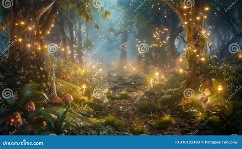 An Enchanted Forest Glade with Sparkling Fairy Lights Stock ...