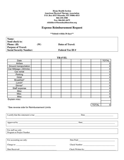 Travel Expense Reimbursement Form In Word And Pdf Formats