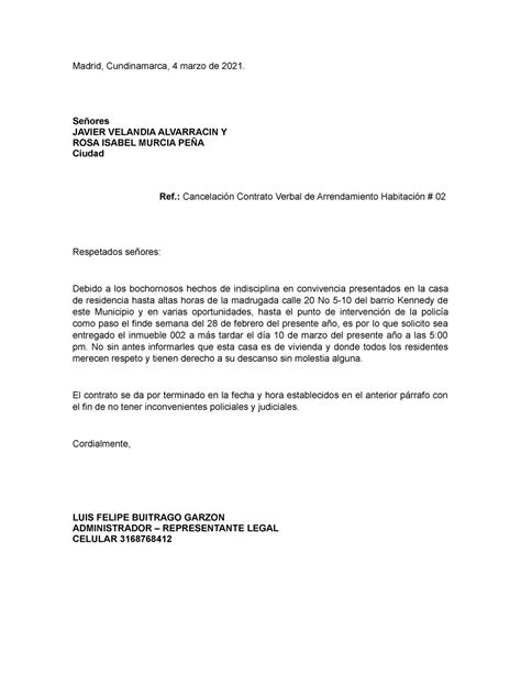 Modelo Carta De Terminaci N De Contrato Laboral Por Justa Causa Hot Sex Picture