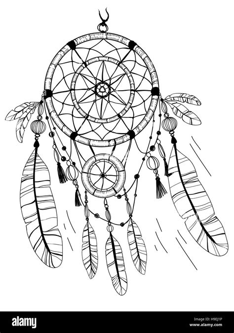 Dreamcatcher Feathers And Beads Native American Indian Dream Catcher Traditional Symbol Stock