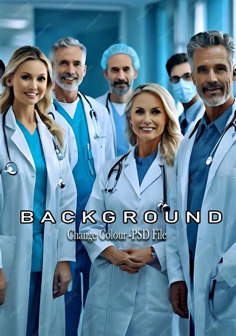 Premium PSD | Group of a medical team Happy doctor leading a team of