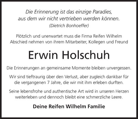 Erwin Holschuh Traueranzeige Trauer InFranken De