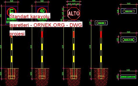 Standart karayolu işaretleri dwg projesi Işaretler Autocad Mimari