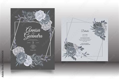 Elegant Wedding Invitation Card With Beautiful Black Grey Floral And