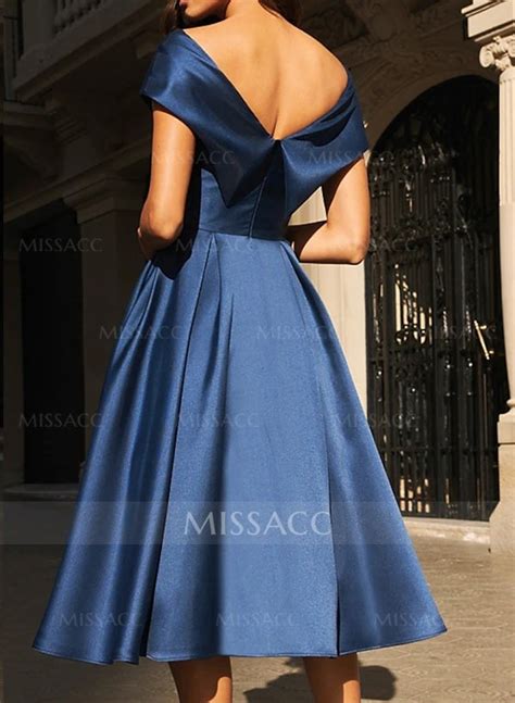 A Line Off The Shoulder Tea Length Satin Cocktail Dresses Missacc