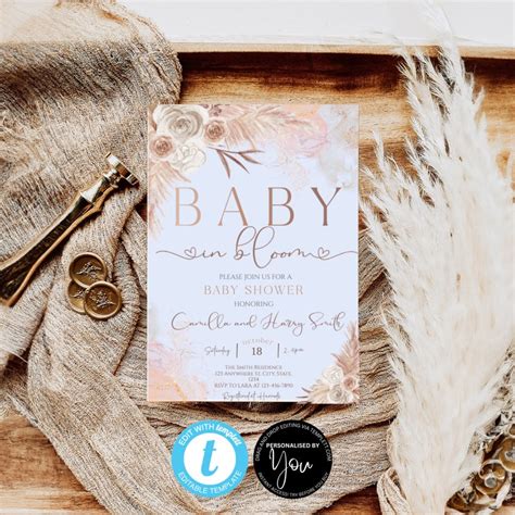 EDITABLE Pampas Grass Boho Baby In Bloom Shower Invitation Etsy