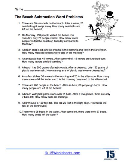 Subtraction Word Problems Worksheets - 15 Worksheets.com
