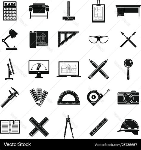 Architect Tool Icons Set Simple Style Royalty Free Vector