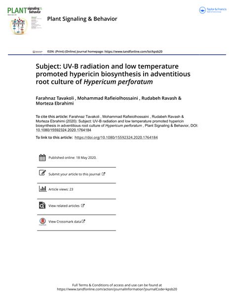 subject uv  radiation   temperature promoted hypericin