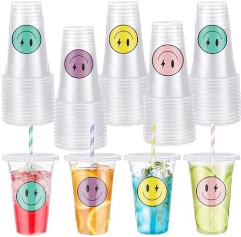 Amazon Norme Sets Smile Face Plastic Cups With Lids Oz Clear