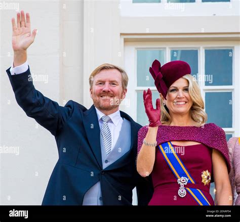 King Willem Alexander And Queen Maxima Of The Netherlands Wave To Bystanders From The Balcony At