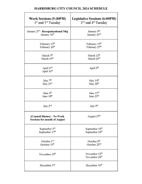 City Council sets 2024 session schedule - City of Harrisburg