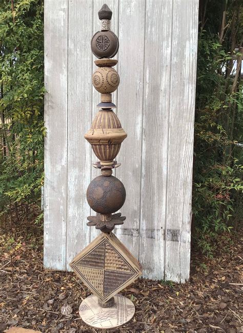 Pottery Totem Pole Yard Art Garden Sculpture Earthy And Etsy