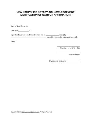 Fillable Online New Hampshire Notary Acknowledgement Oath Or