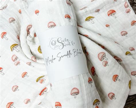 Mushroom Swaddle Mushroom Baby Gift Neutral Baby Blanket Muslin