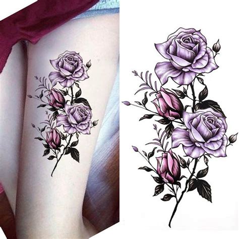 Black Big Flower Body Art Waterproof Temporary Sexy Thigh Tattoos Rose