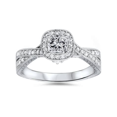 Pompeii3 - 3/4ct Princess Cut Vintage Diamond Engagement Ring 14K White ...