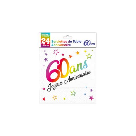 24 SERVIETTES METAL 60ANS MULTICOLORE Ouest Fetes