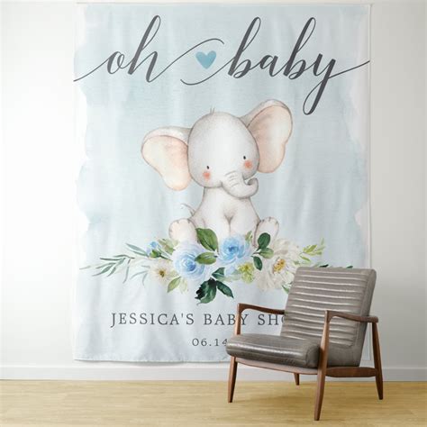 Blue Elephant Baby Shower Banner Photo Backdrop | Zazzle