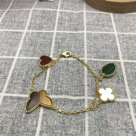 Van K Gold Plated Four Leaf Clover Lucky Alhambra Bracelet Vca Cleef