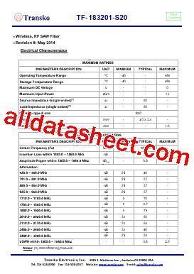 TF 183201 S20 Datasheet PDF Transko Electronics Inc