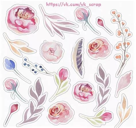 Watercolor Flowers And Leaves Stickers