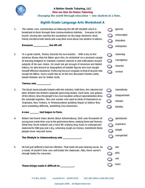 Language Arts Worksheets 8th Grade Language Worksheets