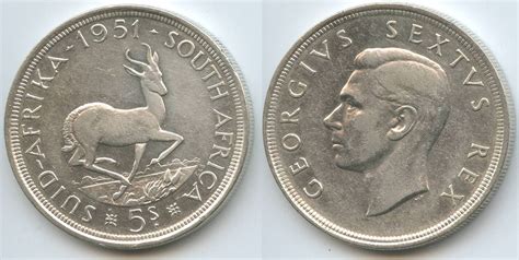 Südafrika 5 Shillings Silber 1951 H0961 Springbock George VI South