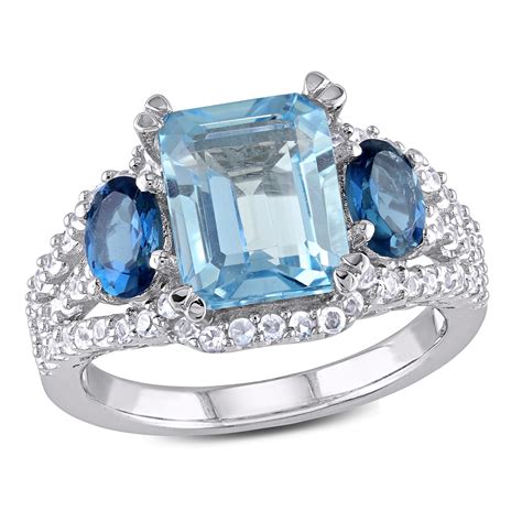 Miabella Women S 5 3 4 Carat T G W Oval And Octagon Cut Sky And London Blue Topaz And Created White