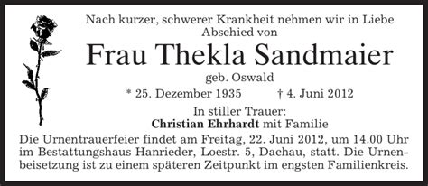 Traueranzeigen Von Thekla Sandmaier Trauer Merkur De