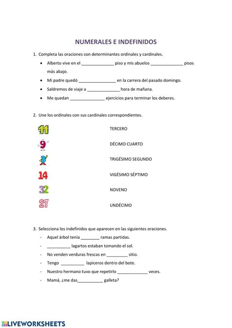 Numerales E Indefinidos Interactive Worksheet Inbox Screenshot