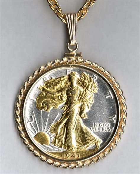 Gold on Silver Walking Liberty Half Dollar (Obv) Necklace