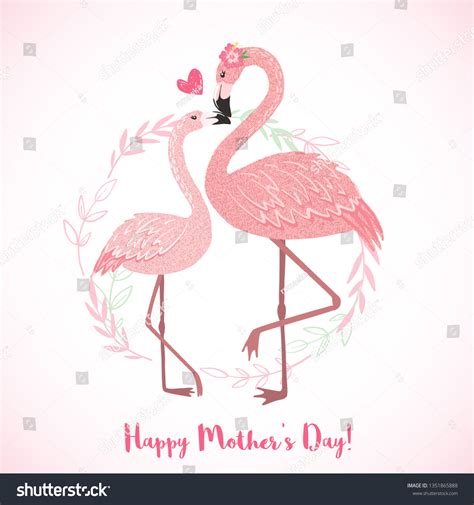 Hand Drawn Pink Flamingo Mom Baby Stock Vector (Royalty Free ...