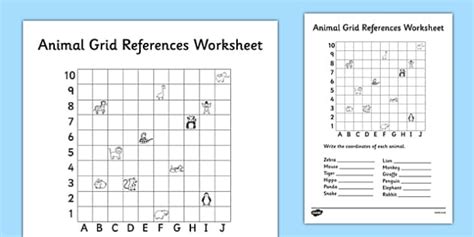 Animal Grid References Worksheet Teacher Made