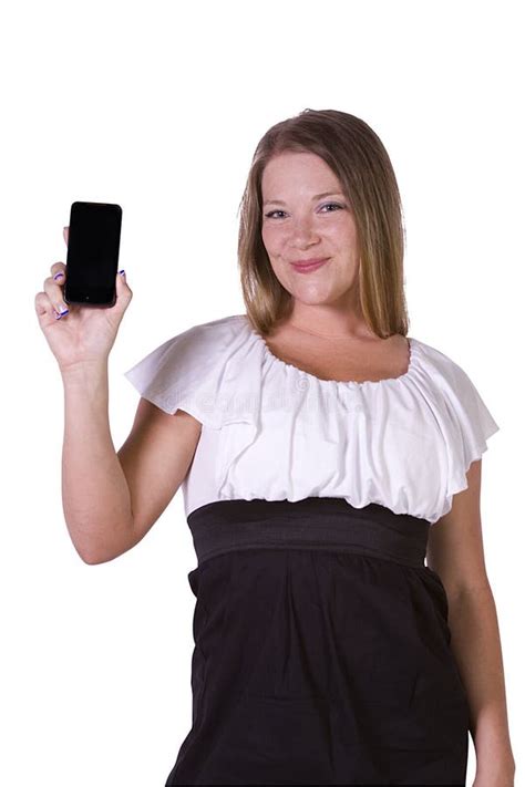 Beautiful Woman Holding A Cell Phone Stock Photo Image Of Palmpilot