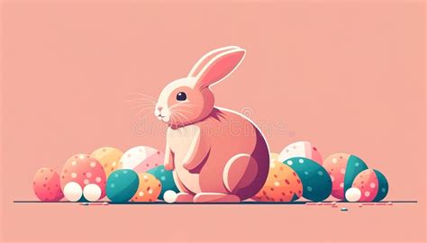 Easter Bunny With Colourful Eggs Generative AI Stock Illustration