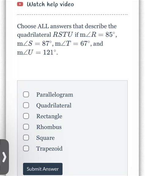 Solved Choose All Answers That Describe The Quadrilateral