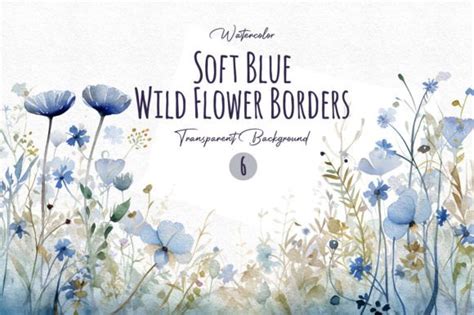 Watercolor Soft Blue Wildflower Borders Graphic By Designbible