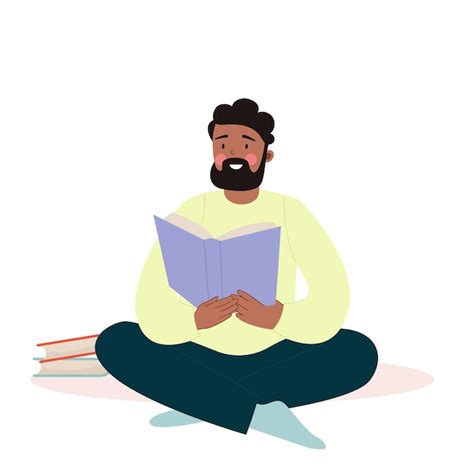 Premium Vector Man African American Black Sitting Reading A Book