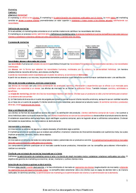 Mkt resumen del libro primer parcial 1 Marketing Capítulo 1 Qué es